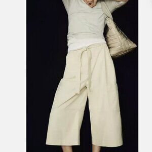 Anthropologie Maeve L NWT Wide-Leg Utility Culottes Crop Pants Ivory Large new